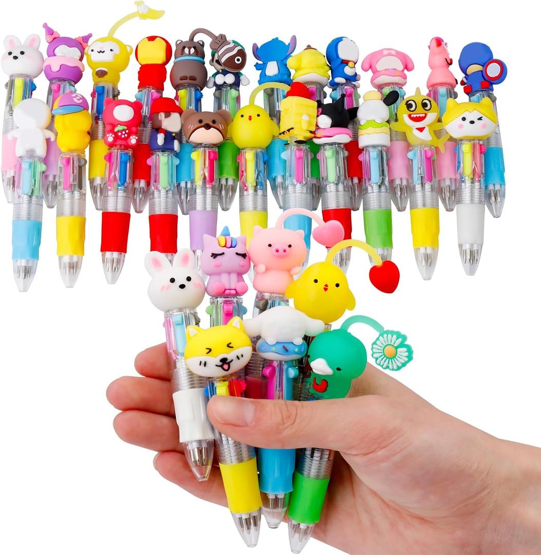 30Pcs Mini Multicolor Pens in One 4-in-1 Cute Pens Bulk for Kids, Ballpoint Pen for Birthdays and Children's Parties, Fun Gifts Assorted Ink Kawaii Pen