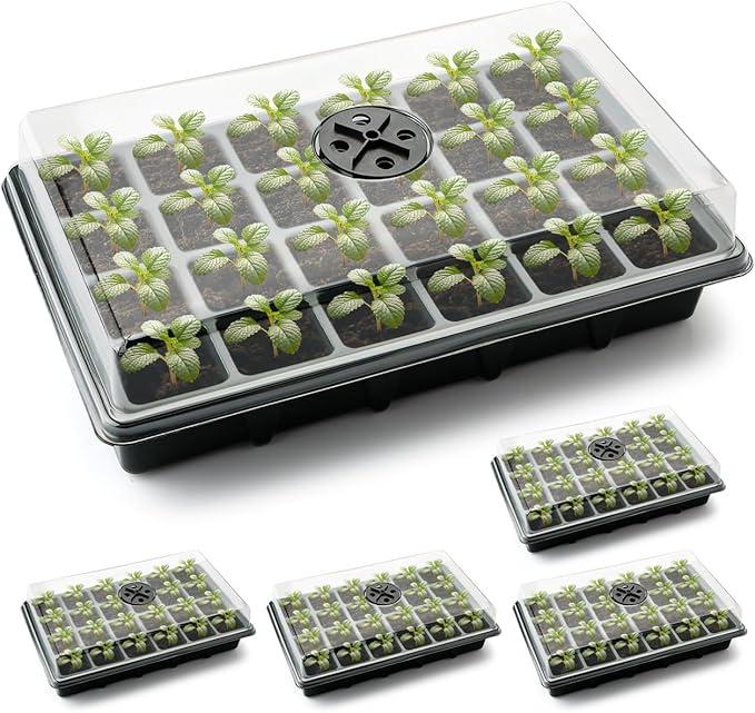 24XL Cell Seed Starter Tray with Dome, 5Pack 2" Plug Seedling Trays (Total 120 Cells), Plant Germination Tray with Humidity Vented Lid and Base, Mini Propagator Plant Greenhouse for Seed Growing