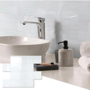 10 Sheets Glossy Dolomite PVC Subway Tiles Peel and Stick Backsplash,12''Heat Resistant Stick on Tiles for Kitchen,Waterproof Peel and Stick Wall Tiles for Bathrrom