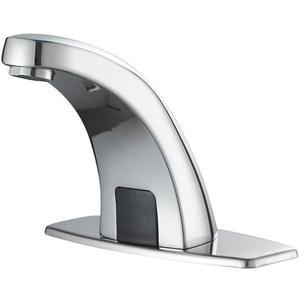 Bathfinesse Touchless Bathroom Sink Faucet Commercial Infrared Motion Sensor, Battery or Plug-in Powered, Hot & Cold Mixer Tap, Hands-Free Faucet with Hole Cover Plate, Chrome