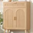 Keehusux Fluted Buffet Cabinet with Storage and Drawer, Natural Oak, 27.6"Wx 11.8"Dx 39.8"H