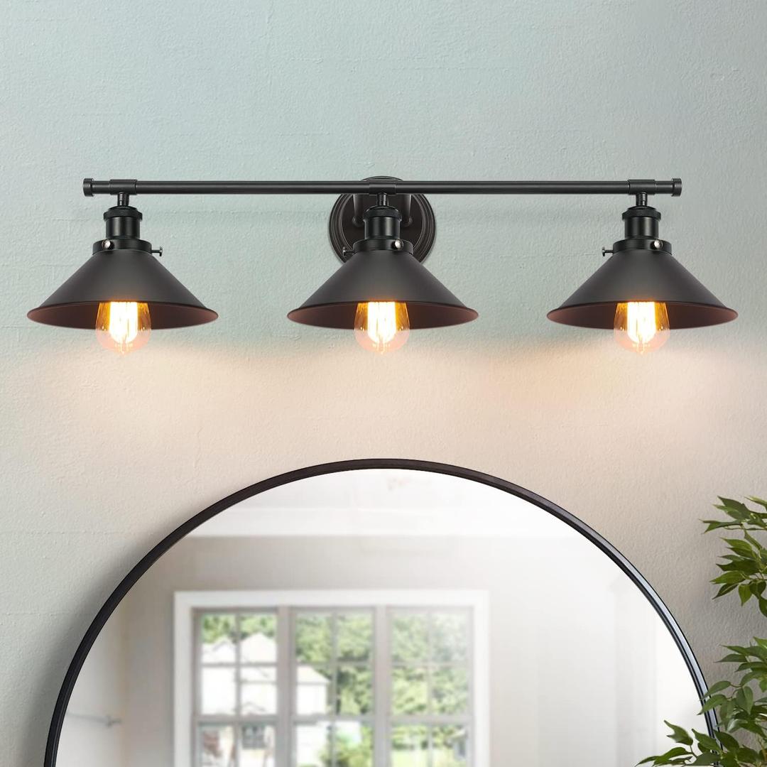 32" Upgrade Black Bathroom Light Fixture, 3-Light Vanity Lights for Bathroom Light Fixtures Rustic Matte Black Farmhouse Vanity Light, Industrial Modern Vanity lighting Fixtures over Mirror Sconce