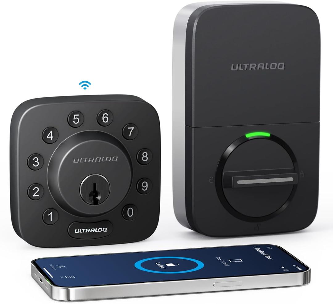 ULTRALOQ U-Bolt WiFi Smart Lock with Door Sensor, Built in Wi-Fi Keypad Deadbolt Lock for Front Door, Remote Control, Auto-Lock, Compatible with Alexa, Google, SmartThings, Easy Install, Matte Black