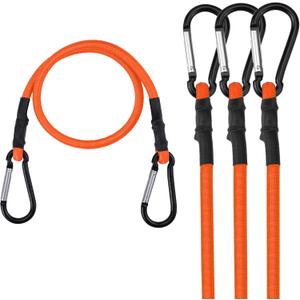 WORKPRO 24 Inch Bungee Cords with Hooks, 4 Pack Superior Rubber Heavy Duty Bungee Straps Strong Elastic Rope for Outdoor Tent, Luggage Rack, Camping, Cargo, RV, Bike, Transporting, Storage, Orange