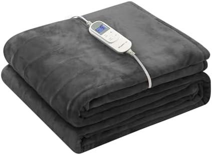 Amazon.com: Wapaneus Heated Blanket Electric Throw 72" x 84" Full Size with 10 Heating Levels 12 Hours Time Setings and Auto-Shut Off, Flannel Fast-Heating Electric Blanket, Dark Grey : Home & Kitchen