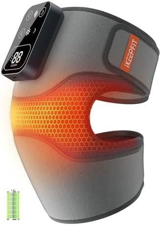 IKEEPFIT Cordless Knee Massager with Heat Vibration for Pain Relief, MAXwarm 4.0[2025 Upgraded] - Electric Heated Knee Brace with 5 Heat Levels and 3 Massage Mode, Gifts for Men Women (Blue, Single)