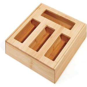 Copco 4 Compartment Storage Organizer for Gallon, Quart, Sandwich, and Snack Bags with Clear Labels, With In Drawer or Wall Mounting Feature For Space Saving