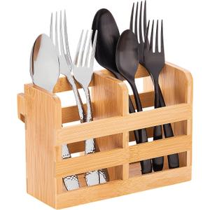 Bamboo Utensil Holder for Dish Rack - Flatware, Cutlery & Utensil Drying Caddy with Hooks - Fits BAMBUSI Bamboo Dish Drying Racks