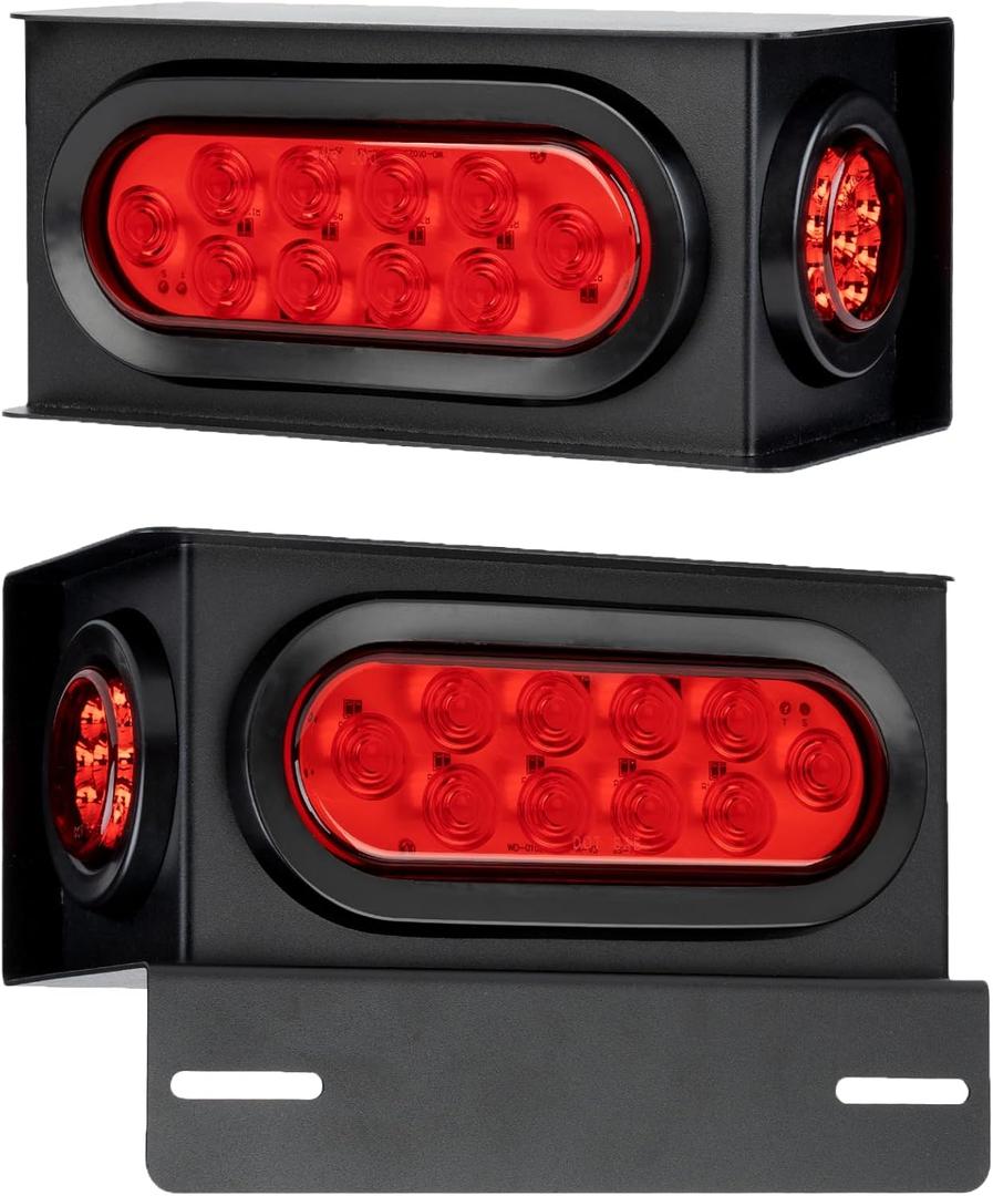 2PCS Steel Trailer Light Boxes Housing Kit with 6-Inch Oval LED Tail Lights (10LED) and 2-Inch Round LED Side Marker Lights (9LED), Grommets & Wire Connectors Included (Red)