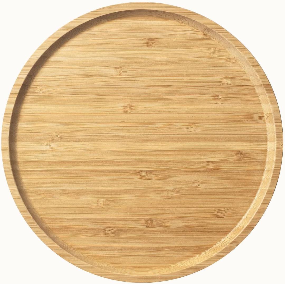 Bamboo Serving Platter, Round Wood Tray, Wooden Serving Tray, Fruit, Bread, Salad Plate, Charcuterie Serving Board, 9.8 inch