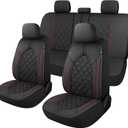 CAROMOP Luxury PU Leather Car Seat Covers Full Set-Waterproof Seat Protectors with Split Bench Seat Covers for Cars-Universal Cars Interior Covers for Sedans, SUVs, Pick-up Trucks (Black/Red Line)