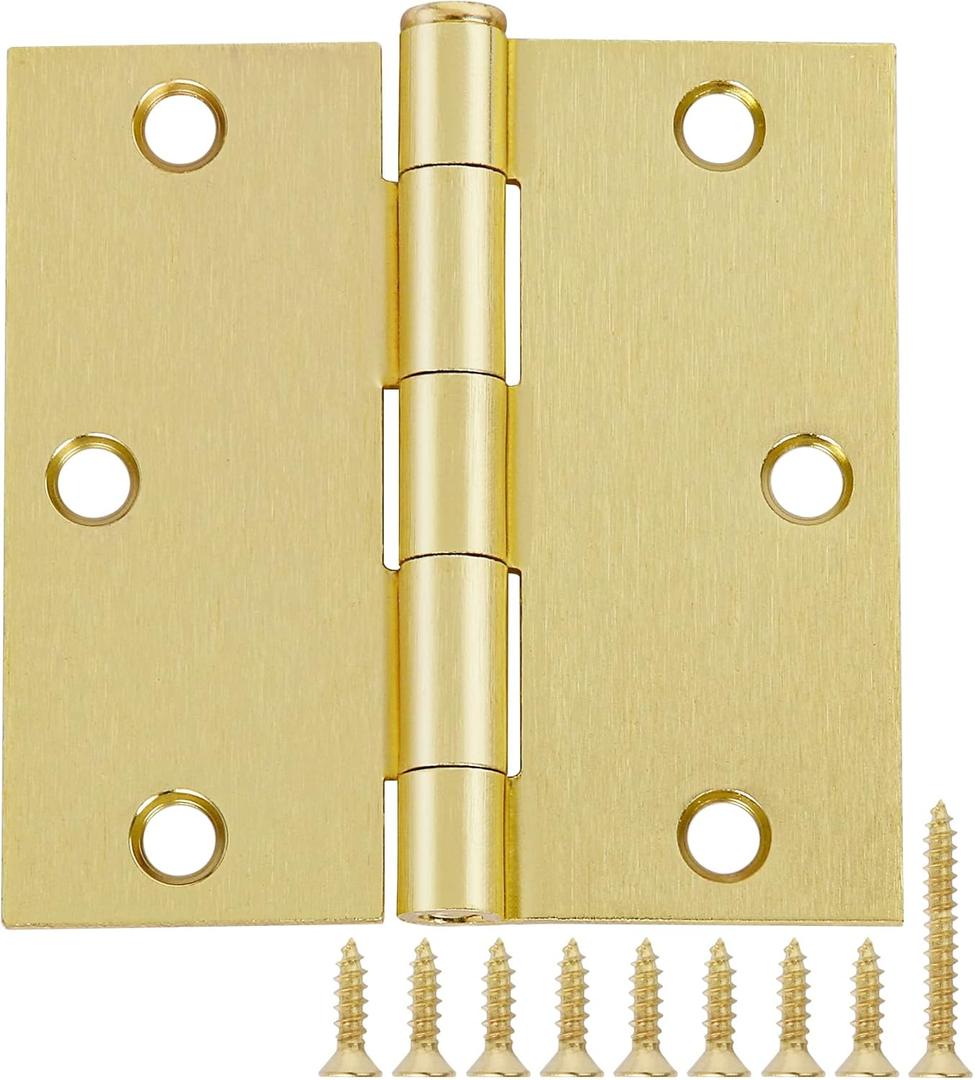 12 Pack Square Door Hinges Satin Brass 3.5" x 3.5 Inch Door Hinges,3 1/2" Interior Door Hinges Square Corners 3 ½" Gold Iron Residential Hinges for Doors Bedroom Security Hardware