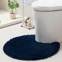 Soft Shaggy Round Toilet Rug U Shaped for Bathroom, Excellent Absorbent Contour Toilet Mat Machine Washable, Non-Slip Microfiber Chenille Bathroom Rugs 24" Navy Blue