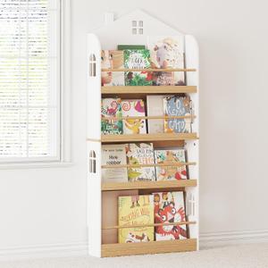 UTEX Kids Bookshelf Wall Mounted, 4-Tier Book Shelf Organizer, Tall Wooden Children's Bookcase, Storage Book Rack for Kids Room, Nursery, Bedroom, Living Room, White, 23.6"W X 5.8"D X 51.3"H