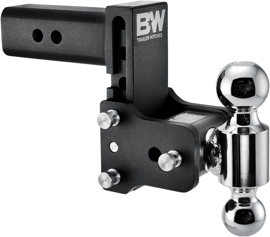 B&W Trailer Hitches Tow & Stow Adjustable Trailer Hitch Ball Mount - Fits 2.5" Receiver, Dual Ball (2" x 2-5/16"), 5" Drop, 18,000 GTW - TS20037B