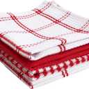T-Fal Premium Waffle Dish Cloths: Highly Absorbent, Super Soft Long Lasting - 100% Cotton, 12"x13" Flat Waffle Dish Towel for Cleaning & Drying Dishes, (4-Pack), Red