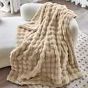 Faux Fur Light Camel Throw Blanket for Couch - Super Soft Heavy Flufyy Thick Bubble Throw Blankets for Bed Bedroom Living Room Farmhouse Sofa Chair Fall Winter Warm, 50x60 Inch