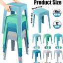 TURSTIN 12 Pieces Classroom Stools with Leather Pad Seats 18 Inch Plastic Stools Portable Backless Bar Chairs Flexible Seating Decorative Stool for Classroom Office Home School, Teal Multi Color