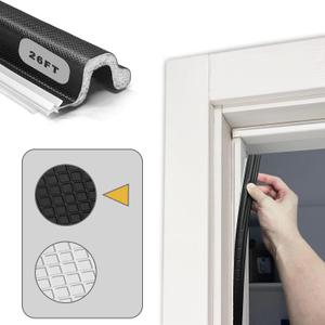 26 FT Door Frame Extra Thick Kerf Non-Adhesive Weather Stripping Seal Strip PU Foam, PE Cover, Groove Slot Installation for Large Gap, Sound, Dust, Water Insulation (26ft, Black, Extra Thick Flanged)
