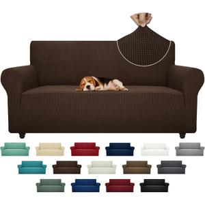 ZNSAYOTX Super Stretch Couch Cover (72"-92") Universal Sofa Covers with Elastic Bottom, Dog Cat Pets Friendly Washable Furniture Protector Fitted Sofa Slipcovers Stay in Place (Coffee, Sofa)