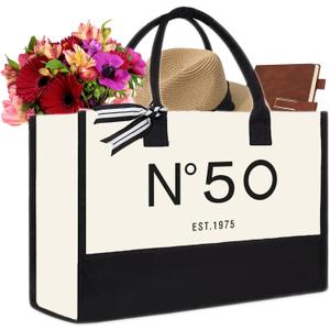 30th/40th/50th/60th/70th Birthday Gift Canvas Tote Bag for Women, Keepsake Beach Bag Party Birthday for Her (Basic)