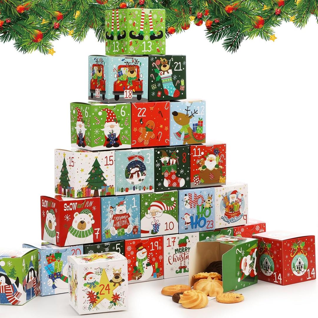 Sliner 48 Pcs DIY Christmas Advent Calendar Boxes Empty 24 Days Christmas Countdown Gift Boxes 2025 Cardboard Number Containers for Cookie Chocolate Candy Holiday Favors