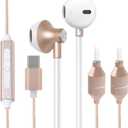 ibrain USB C Air Tube Headphones Type C EMF Free Earbuds with Patented Technology Wired Airtube Headsets with Microphone Safe in-Ear Earphones for Protection - Gold