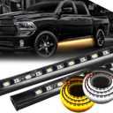70 inch Truck LED Running Board Light Strip Sequential Amber Turn Signal DRL and White Courtesy Light 432 LEDs Waterproof Flexible Turn Signal Light Bar for Pickup Trucks Cars, Pack of 2
