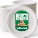 JOLLY CHEF Compostable Heavy Duty Plates   [ ] Eco-Friendly Disposable White Paper Plates Made of Bagasse Biodegradable Bulk for Party Dinner Sugarcane Thanksgiving Day (500 Count (Pack of 1))