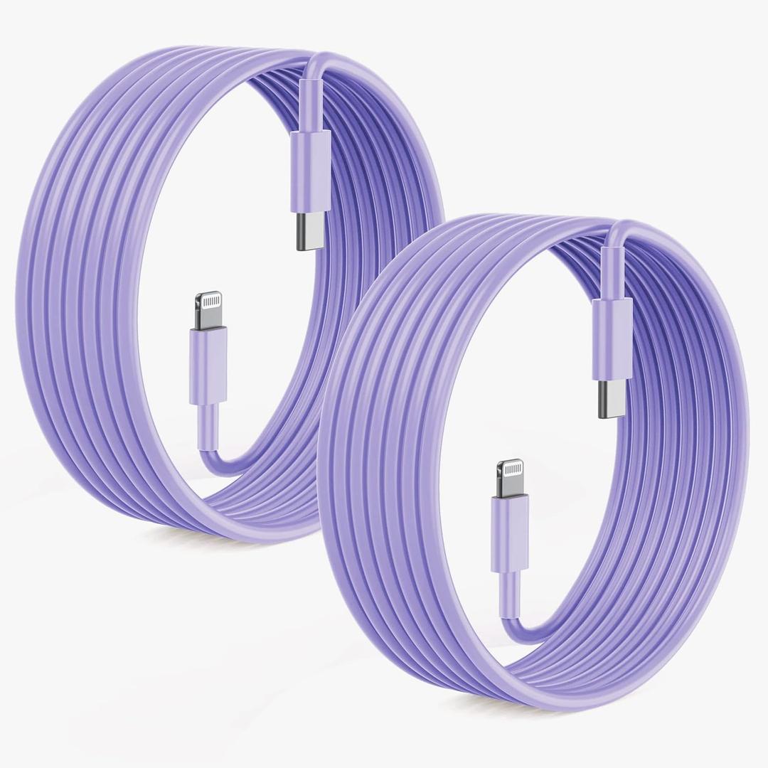 2Pack Purple Fast Charger Cable 10ft [Apple MFi Certified], USB Type C to Lightning Cable 10 Foot for Apple iPhone 14/13/12 Pro XR XS Max X 8 Plus