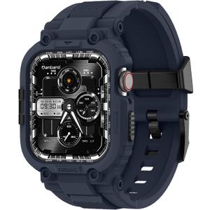 AmBand Bands Compatible with Apple Watch 9/8/7 45mm, M1 Sport Series Rugged Case with TPU Strap Military Protective Tough Cover Bumper for iWatch SE3/SE2/SE/6/5/4 44mm Men Navy Blue