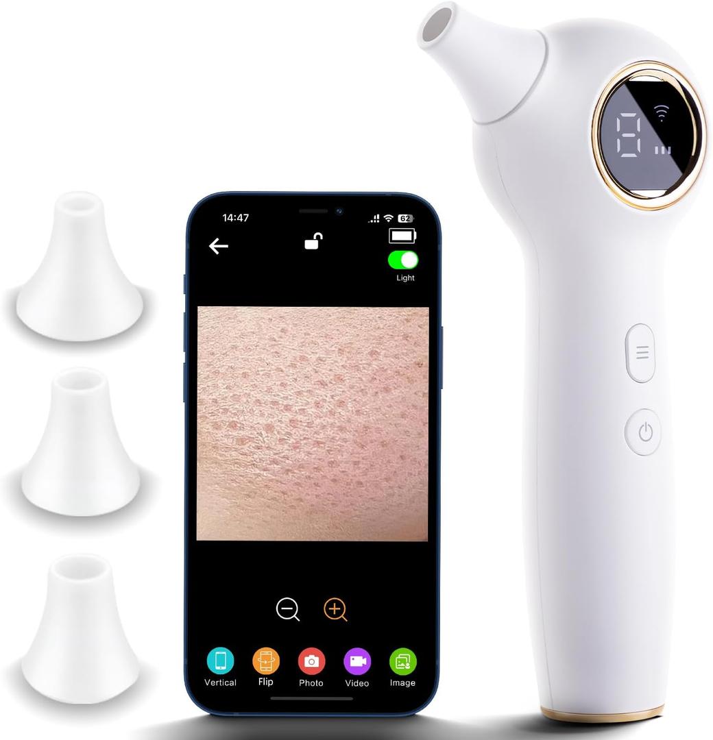 Blackhead Extractor with Camera, Black Head Remover for Face,Pore Extractor for Black Head and Acen, Blackhead Remover Tools with USB Rechargeable, Blackhead Remover Vacuum (White)