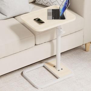 GOYLSER C Shaped End Table for Couch, Height Adjustable Rotatable Couch Tray Tables Sofa Table Tv Trays for Bedroom, Natural Wooden Swivel Side Table for Small Spaces