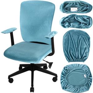 Tallew 4 Pcs Office Chair Covers Set Computer Universal Protective Stretchable Chair Seat Covers Desk Armrest Slipcovers Pads Office Cushion Backrest for Rotating(Lake Blue)
