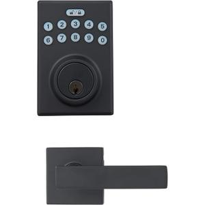 Amazon Basics Contemporary Electronic Keypad Door Lock, Keyless Entry Deadbolt with Handle Set, Easy Installation, Matte Black