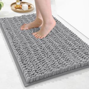 Arotive Luxury Chenille Bathroom Rug Mat, Extra Soft Thick Absorbent Shaggy Bath Rugs, Non-Slip Machine Wash Dry, Plush Bath Mats for Bathroom, Shower and Tub, 24x16, Light Grey, Rectangular