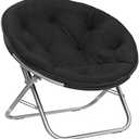 Urban Lifestyle Faux Fur Saucer Chair, Foldable Cozy Accent Chair for Kids, Teens & Adults, Gaming Chair Dorm Chair Bedroom Chair, Metal Frame, Black Faux Fur Seat