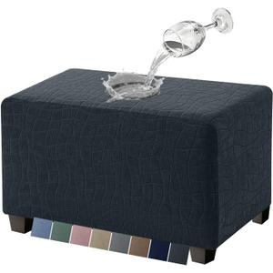 MAXIJIN Waterproof Ottoman Cover Rectangle Stretch Ottoman Slipcovers Square Thick Stool Covers Storage Footrest Furniture Protector with Non-Slip Elastic Bottom (Small, Dark Gray)