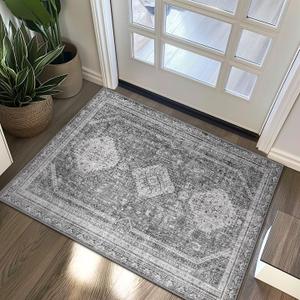 GENIMO 2x3 Non Slip Area Rug Doormat, Machine Washable & Low Pile, Vintage Small Lightweight Rugs for Entryway, Hallway, Kitchen, Bathroom and Bedroom, Gray GENIMO 2x3 Non Slip Area Rug Doormat, Machine Washable & Low Pile, Vintage Small Lightweight Rugs for Entryway, Hallway, Kitchen, Bathroom and Bedroom, Gray
