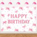Pink Bow Party Decorations Bow Happy Birthday Backdrop Photography Background Cloth for Girls Kids Photo Booth Birthday Party Decor Supplies (5x3ft)