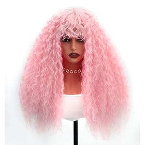 Curly Wig with Bangs Pink Curly Wig for Women Long Linght Pink Curly Wigs Skin-friendly Synthetic Fibersc for Daily Festival Holiday Use Long Curly Wig 26INCH
