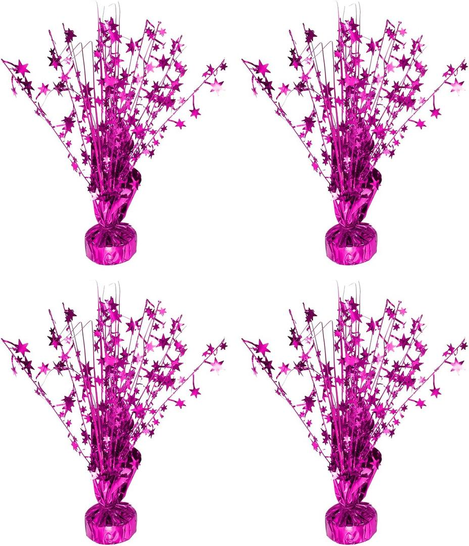 uxcell 4Pcs Metallic Foil Spray Centerpiece, 12.2" Star Table Decoration Spray Decoration for Christmas Wedding Birthday Party Graduation Celebration New Year, Rose Red