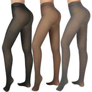 Fleece Lined Tights Sheer Women - Fake Translucent Warm Pantyhose Leggings Sheer Thick Tights for Winter (Medium, Black+brown+grey)