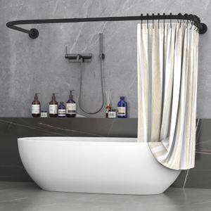 Shower curtain rod U/L shapd 29.5"x(59"-75") x29.5", adjustable shower curtain rod never rusts, curved shower curtain rod for bedroom, bathtub, closet, dressing room contains 24 hooks - black