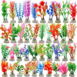 Tigeen 80 Pcs Aquarium Fish Tank Decorations Aquatic Artificial Colorful Fish Tank Accessories Aquarium Plants Small to Large Size Style Lifelike Plants Decor for Household Office DIY
