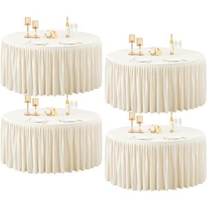 4 Pack Ivory Spandex Round Tablecloths for 60 inch Tables, Stretchy Fitted 5FT Round Table Clothes,Wrinkle Free Table Cover with Skirt for Wedding Party Dining Banquet Graduation Decorations 4 Pack Ivory Spandex Round Tablecloths for 60 inch Tables, Stretchy Fitted 5FT Round Table Clothes,Wrinkle Free Table Cover with Skirt for Wedding Party Dining Banquet Graduation Decorations