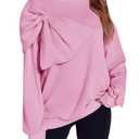 Fisoew Womens Oversized Bow Sweatshirt Long Sleeve Crewneck Casual Fall Pullover Tops Pink, XL
