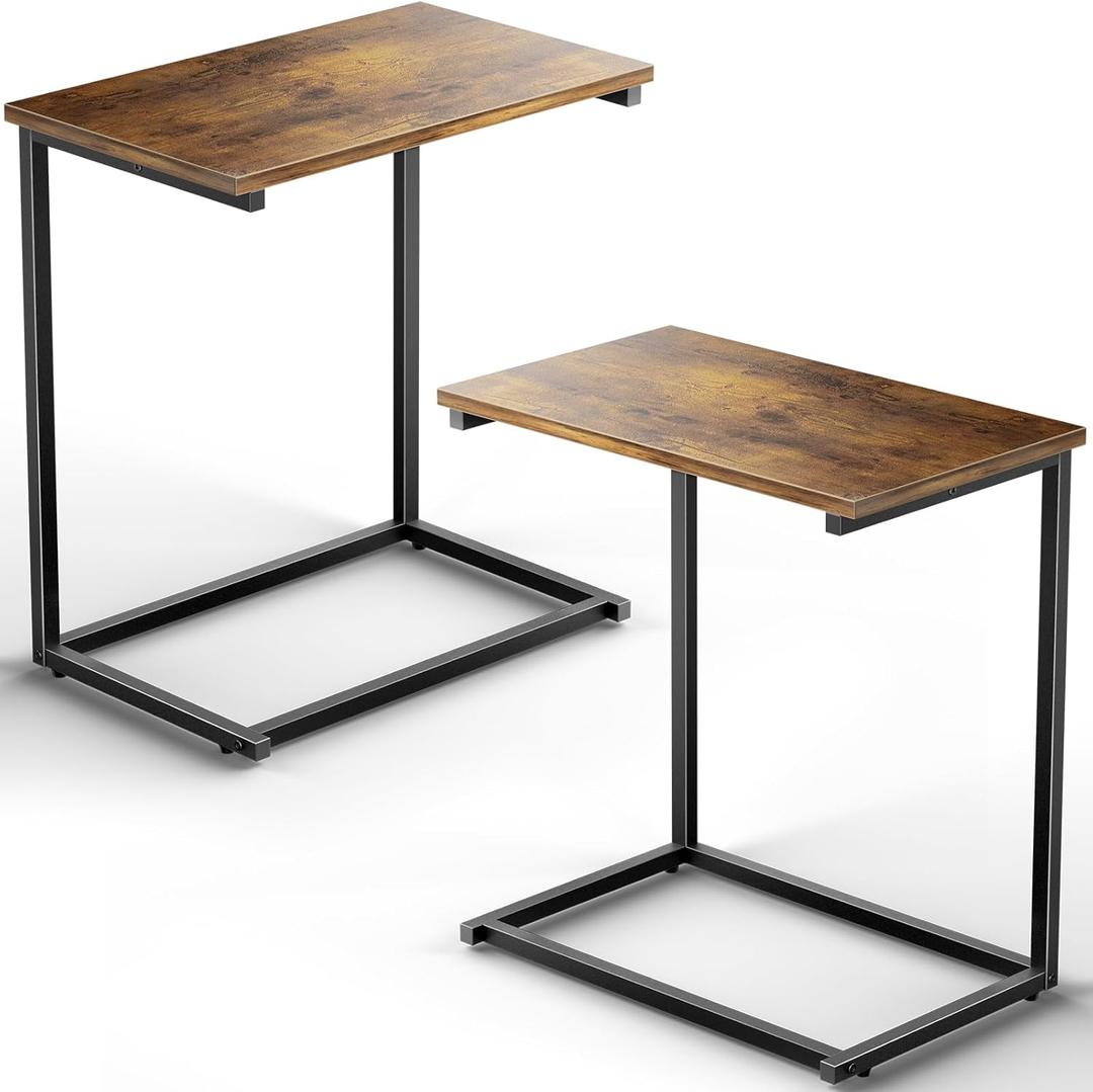 Pipishell C Shaped End Table Set of 2, Side Table for Couch Slide Under, C Table Sofa Side End Table for Living Room 27 inches High,PIET06K2