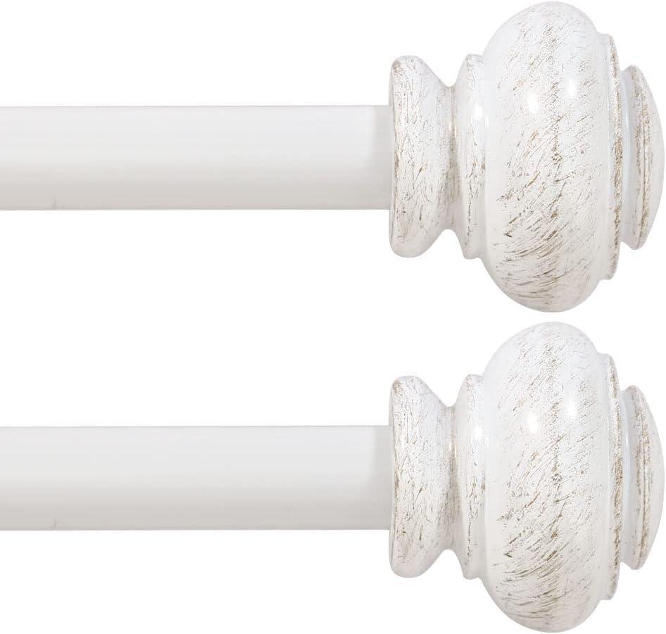 Turquoize 2 Pack Window Curtain Rods for Windows 16.2 to 137.4 inch 3/4 Inch White Curtain Rods Adjustable Decorative Single Curtain Rod Set, White Splicing Curtain Rods with Classic Finials, 2 Pack