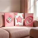 PXISMZZYXGS 3 Piece Pink Y2K Wall Art, 16x24 Inch Trendy Funky Preppy Dice Star Lucky 8 Ball Canvas Prints, Ready to Hang for Girls Room Dorm Bedroom Game Room Apartment